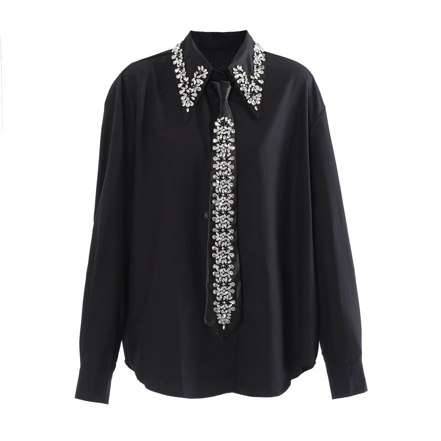 French tops, new niche design, high-end western-style shirts, heavy-duty handmade diamond ties, black shirts for women