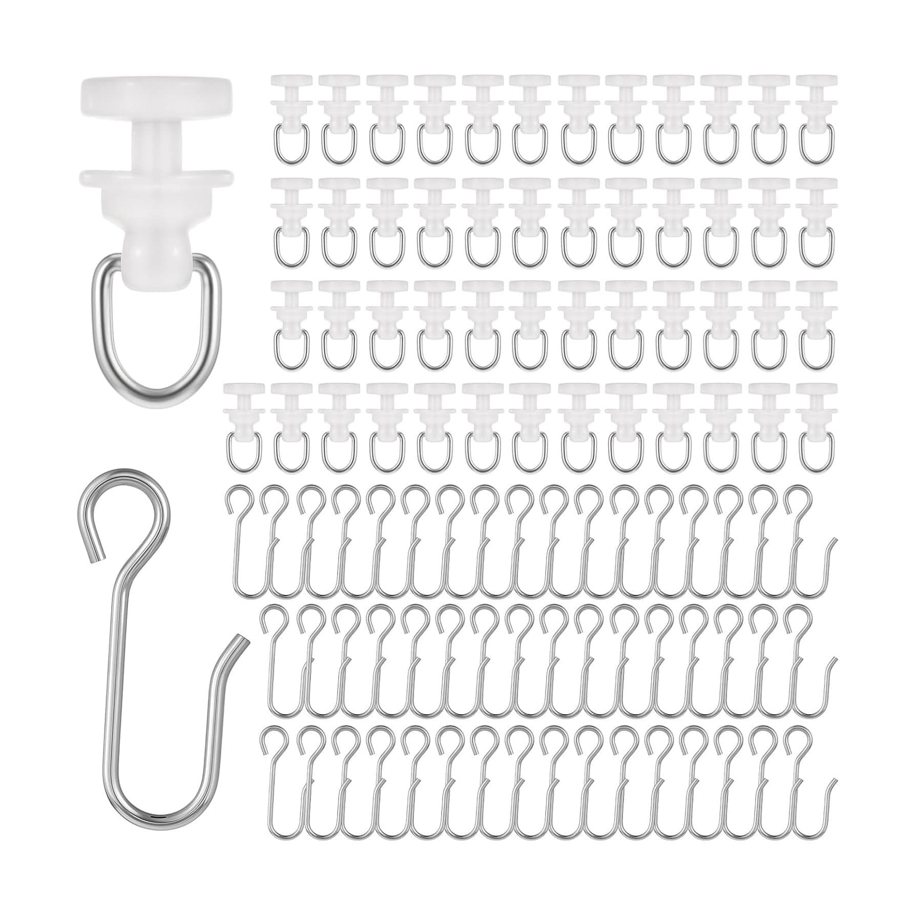 Cross-border Set Stainless Steel Hooks + Silent Nano Pulleys for Home Use Track Wheels Shower Curtain Hook Wheels