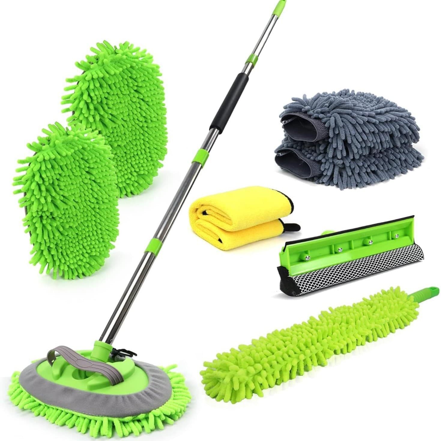 Car Wash Mop Kit 11-Piece Set, Professional Car Cleaning Tools, Glass Wiper, Tire Brush, Towel, Gloves