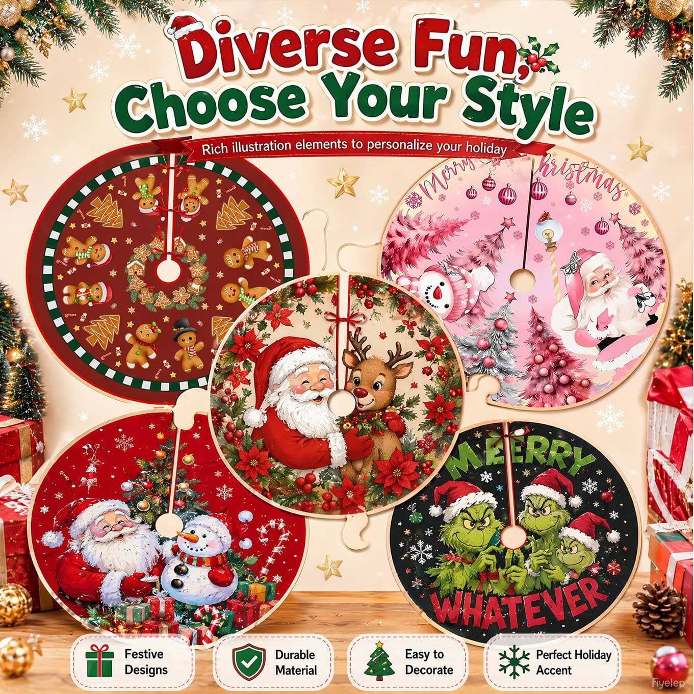 Christmas Tree Bottom Skirt with Exquisite Print, American Style Cross-Border Christmas Decoration Wholesale
