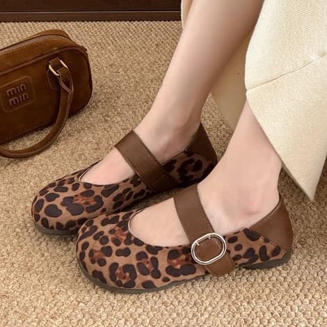 2025 Autumn Leopard Print Mary Jane Shoes Women's Bestseller Retro Versatile Flat Comfortable Slip-On Two-Way Wear Low-Cut Single Shoes