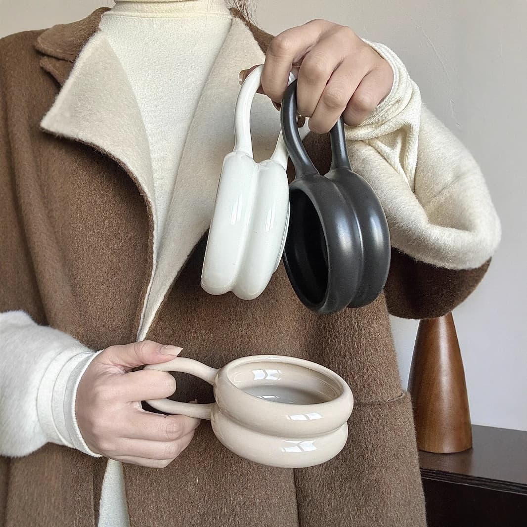 Ceramic Mug Coffee Cup Set with Saucer, Nordic Simple High-End Design for Women, with Handle