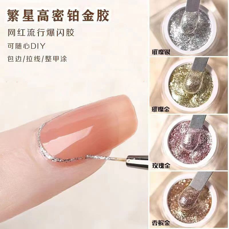 High-density platinum glue new flash Japanese manicure gold and silver platinum glue special for line drawing and painting phototherapy glue