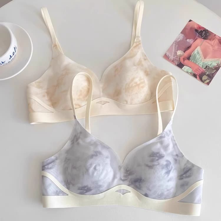 Tie-Dye Style Seamless Thin Underwear for Women with Small Breasts, Push-Up Big Breasts, Slimming Look, Breathable Anti-Sagging Bra