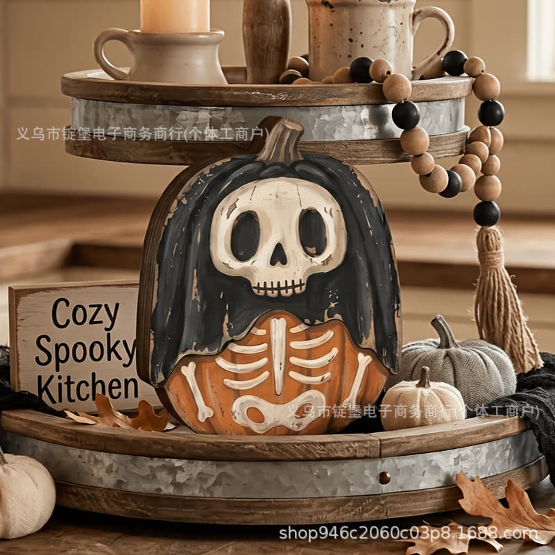 Cross-border hot items retro Halloween interior decoration, autumn decoration, retro wood blocks for shelf decoration,