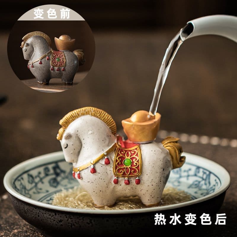 Color-Changing "Immediate Wealth" Tea Pet Ornaments, Chinese Style Prosperity-Inviting Tang Dynasty Horse Tea Table Pieces, Nurturable Tea Set Tray Accessories, Premium Tea Pets