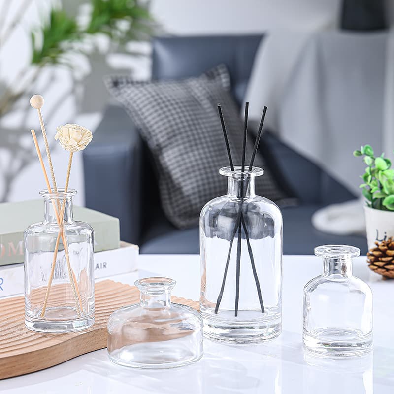 Cross-border Clear Glass Aroma Bottle, Minimalist Flameless Diffuser, Thickened Glass Scent Bottle with Fragrance Reeds