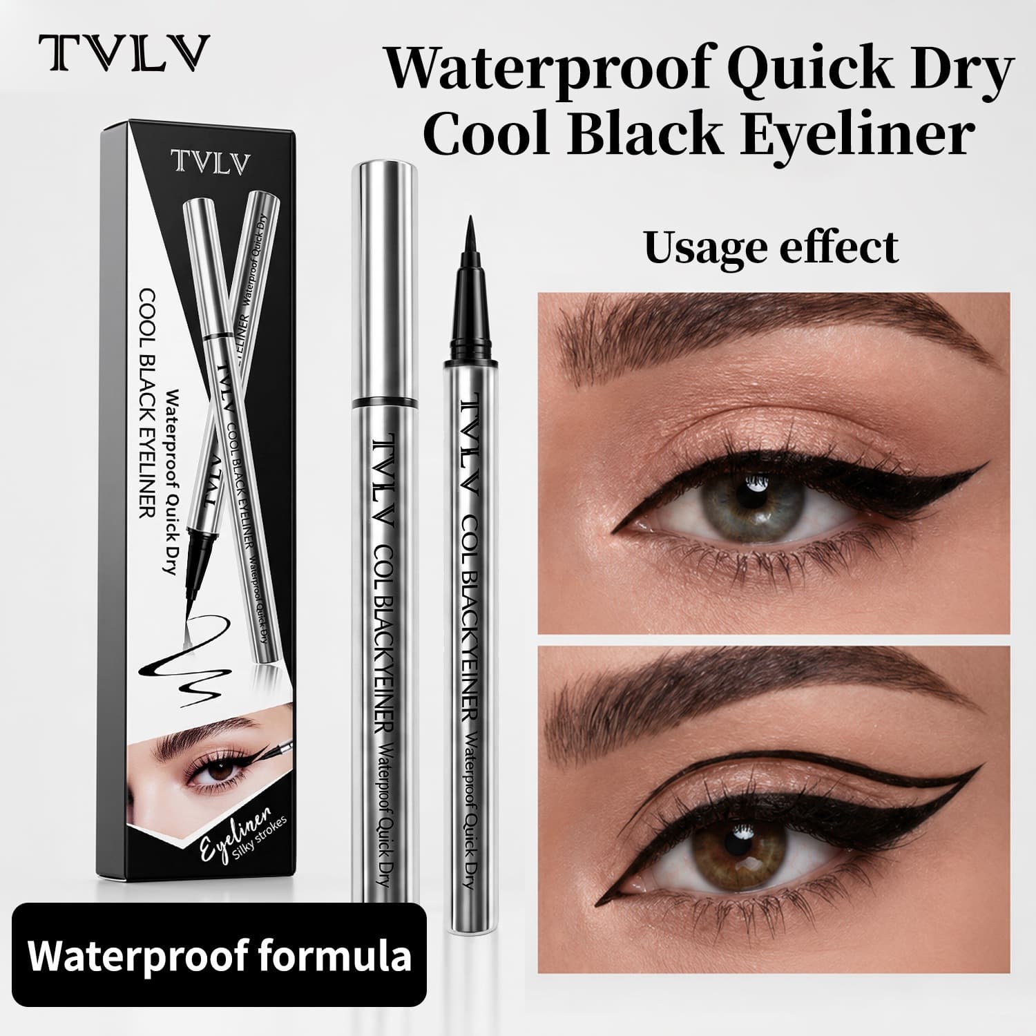 Cross-border TVLV Matte Black Eyeliner, Waterproof Quick-Dry Smudge-Proof, Natural Long-Lasting Pigmented Eyeliner for Southeast Asia