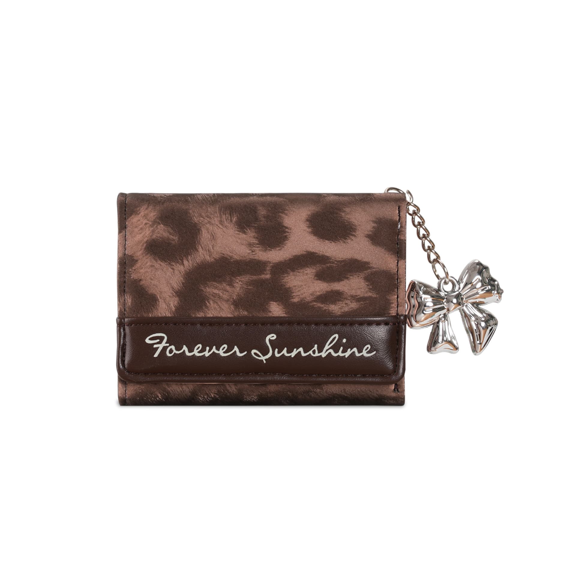 Leopard print silver bow ladies wallet new tri-fold wallet ins card holder cross-border ladies wallet large capacity