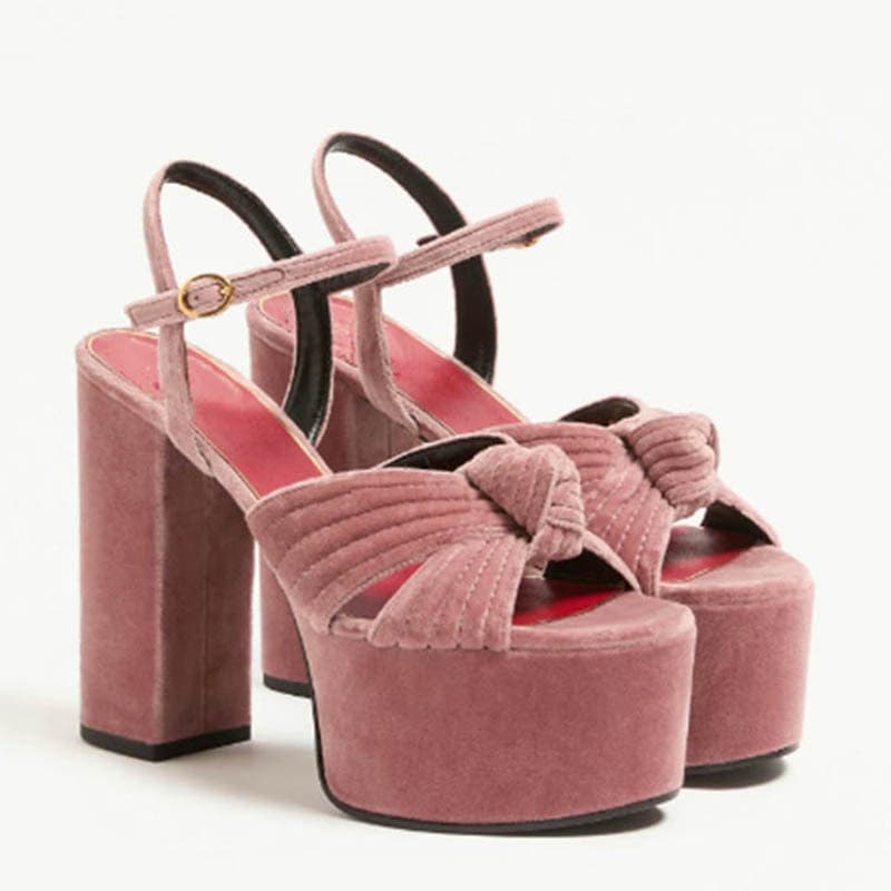2026 Waterproof Platform Chunky Heel Open-Toe Sandals European and American Style Sky-High Thick Sole One-Strap Plus Size Goose Velvet Sandals