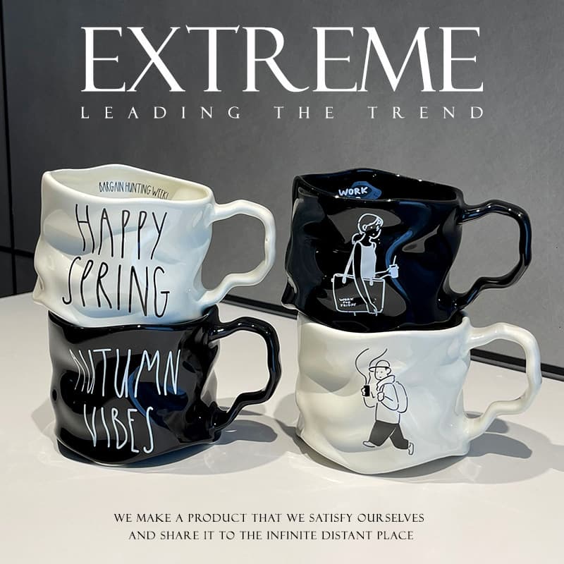 Creative ceramic irregular mugs for men and women, simple ceramic household coffee mugs, large-capacity ceramic mugs