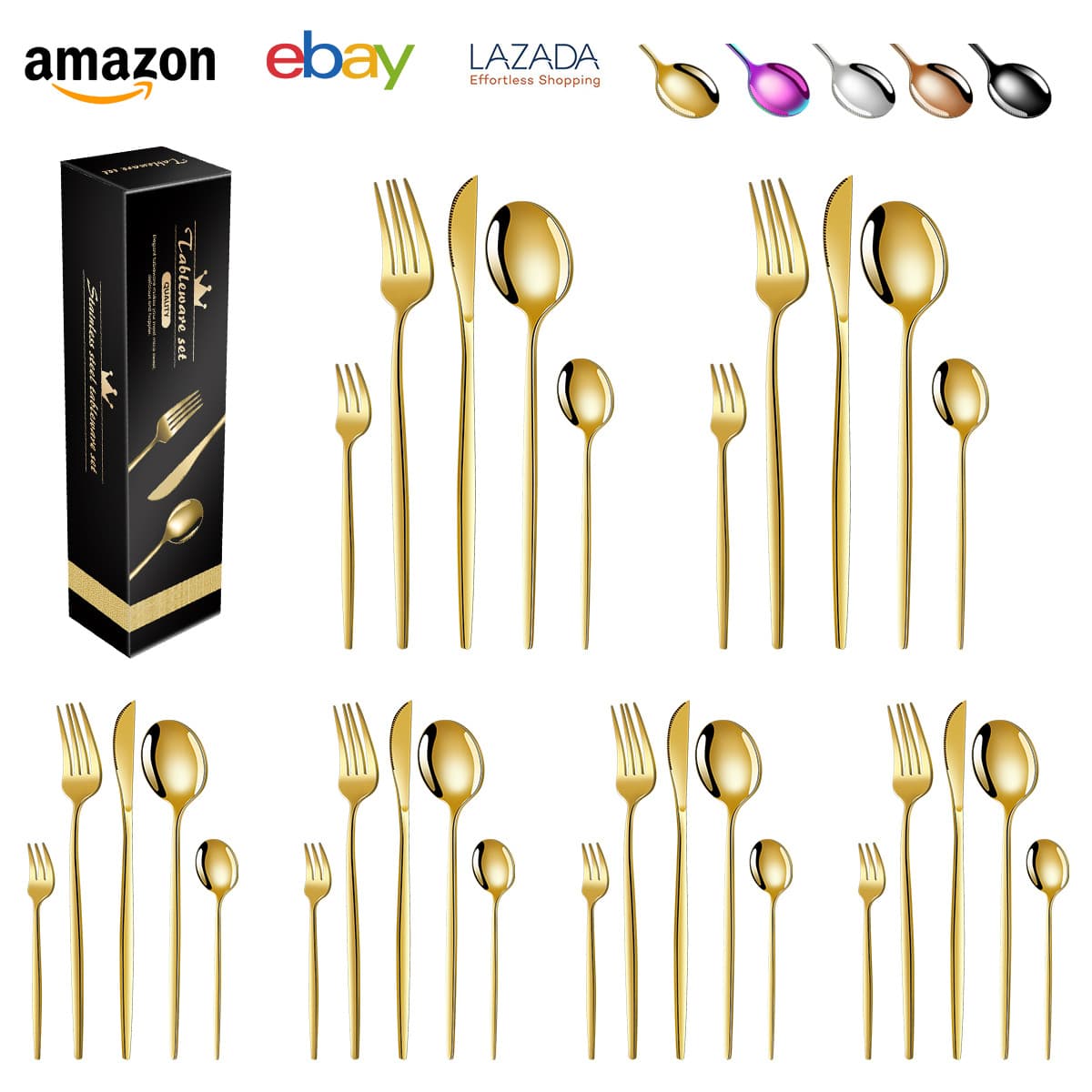 Cross-border Amazon bestseller Portuguese stainless steel tableware 30-piece Western set steak knife fork spoon gift box set