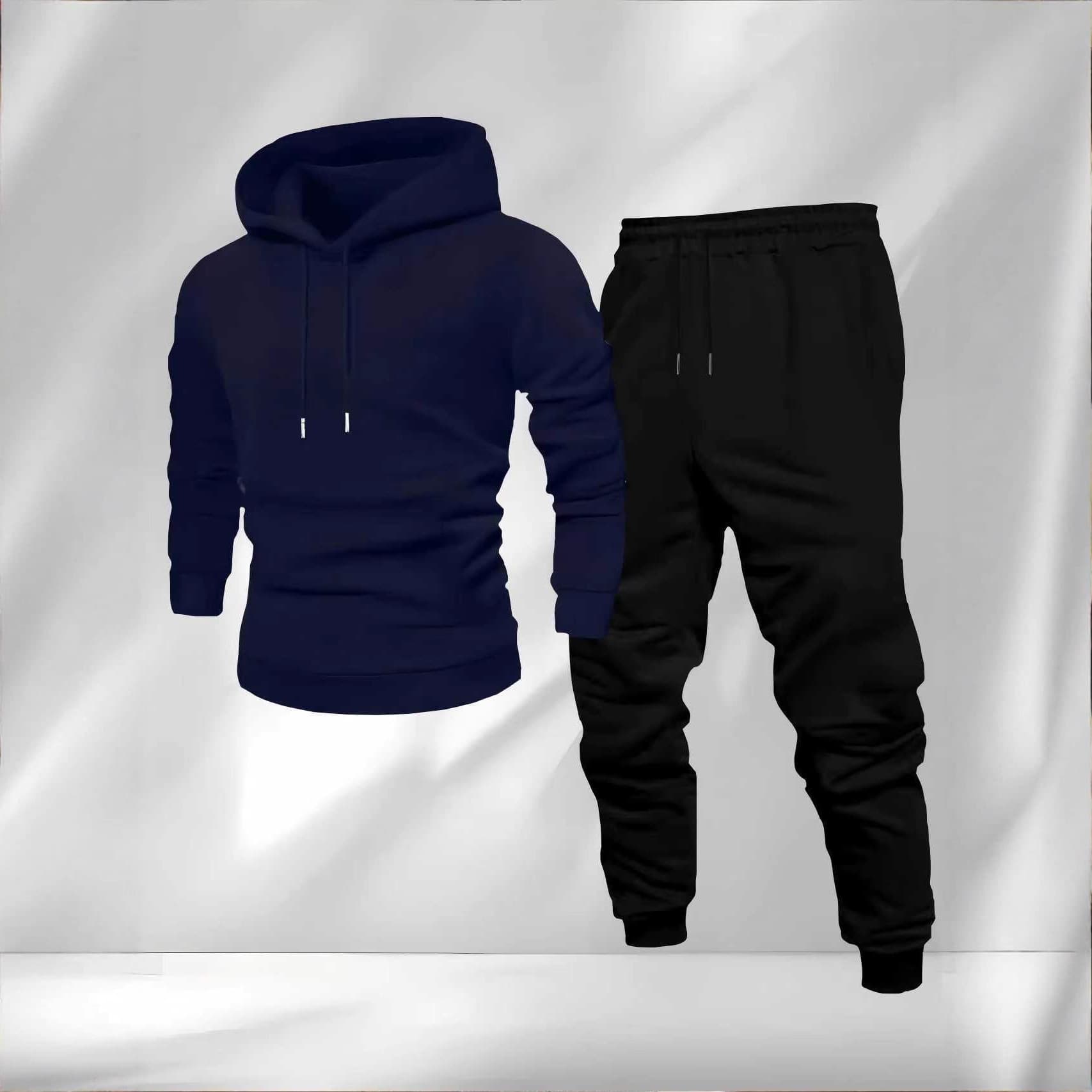 Men's Fall/Winter Fleece-Lined Hoodie and Sweatpants Set, New Japanese and Korean Style Loose Long-Sleeve Hoodie and Sweatpants