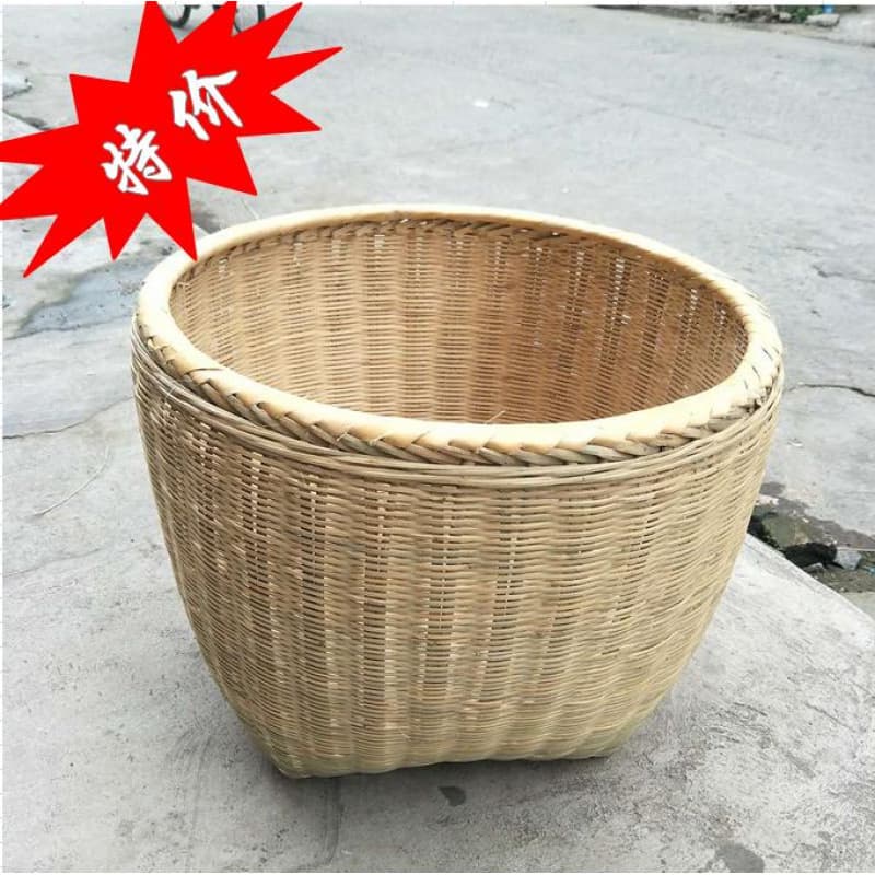 Handmade Large Bamboo Weaving Basket, Rice Washing Basket, Grain Storage Bamboo Crate, Storage Basket for Celebrations, Winnowing Basket Without Handle