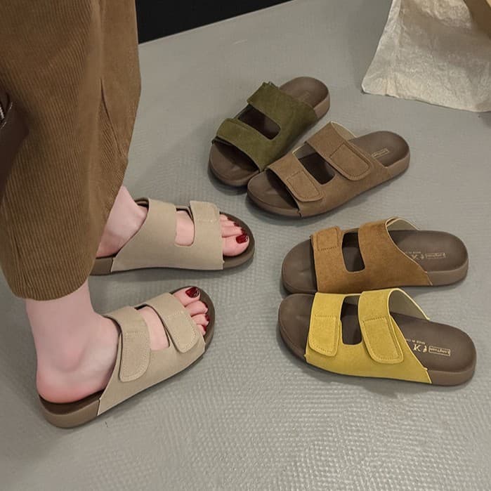 Flat Birkenstock Sandals for Women Summer 2026 New Style Versatile Retro Velcro One-Strap Soft Sole Casual Sandals