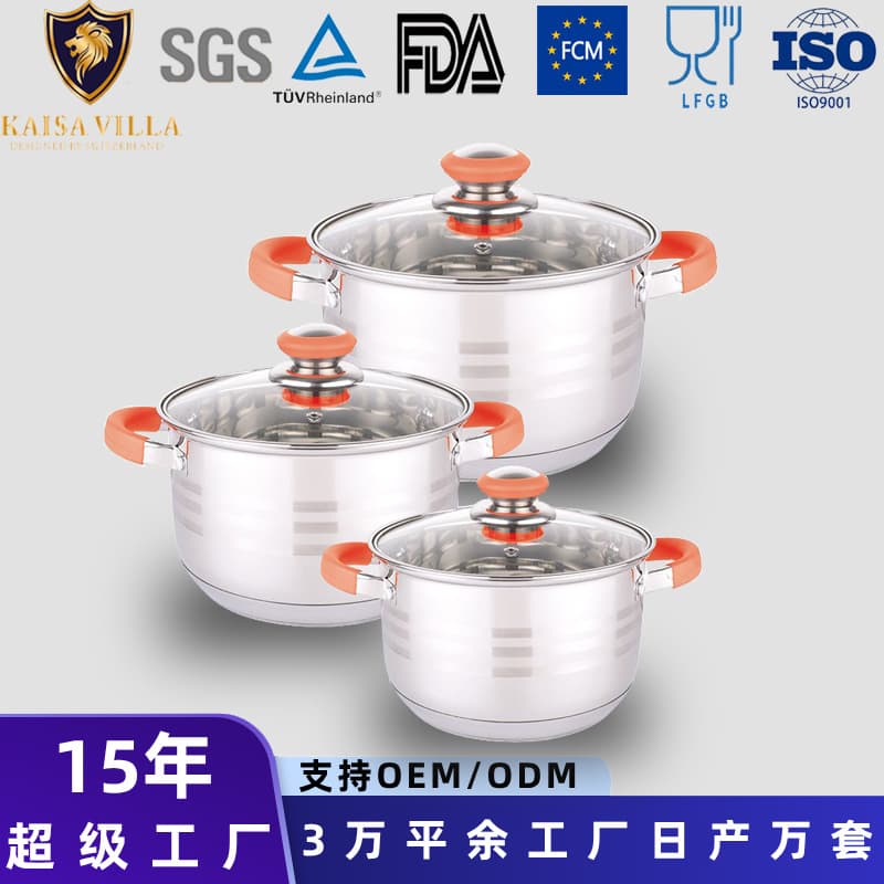 Thickened 9-Layer Bottom Food-Grade 201 Stainless Steel Soup Pot Slow Cooker with Glass Lid 6-Piece Set Wholesale