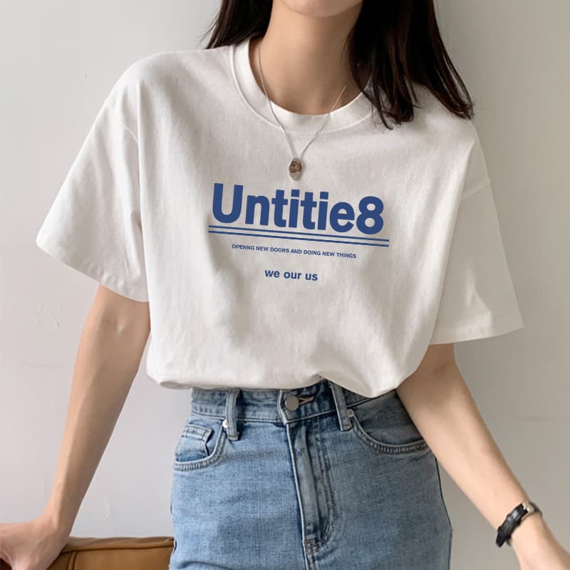 Heavyweight 230g Pure Cotton Short Sleeve T-Shirt for Women, Loose Fit Printed Undershirt, Summer Solid White Tee, Women's Apparel Dropshipping