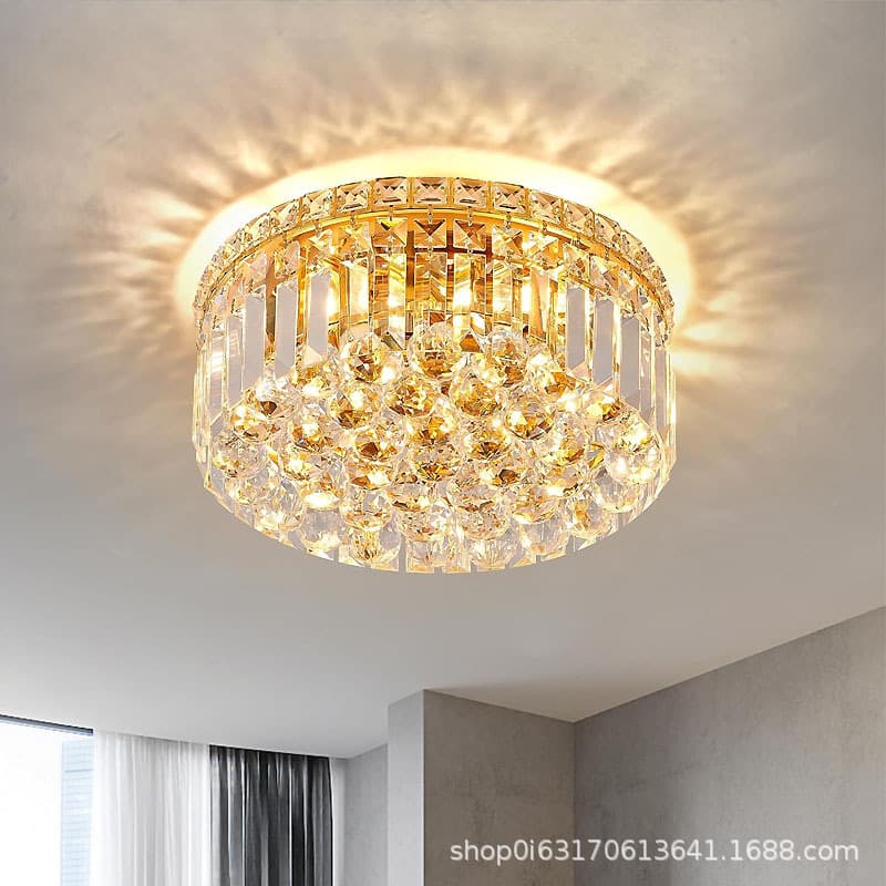 Cross-border Stainless Steel Crystal Round Living Room Ceiling Light, Wire-cut Crystal Ceiling Light for Bedroom and Dining Room, Factory Direct