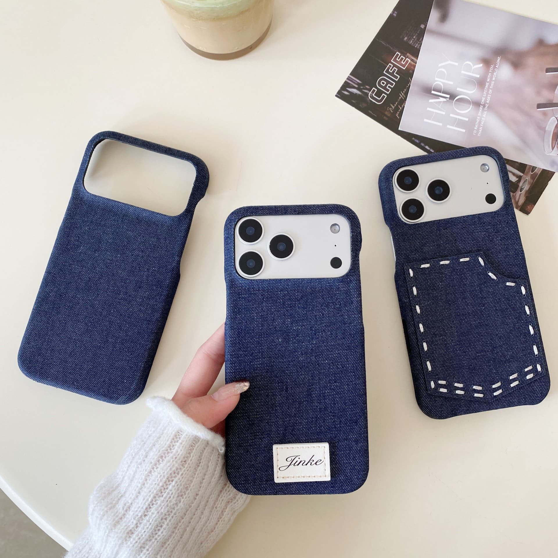 Denim blue shell suitable for Apple 17 Pro Max, fashion simple mobile phone protective case, creative 13 Pro mobile phone protection