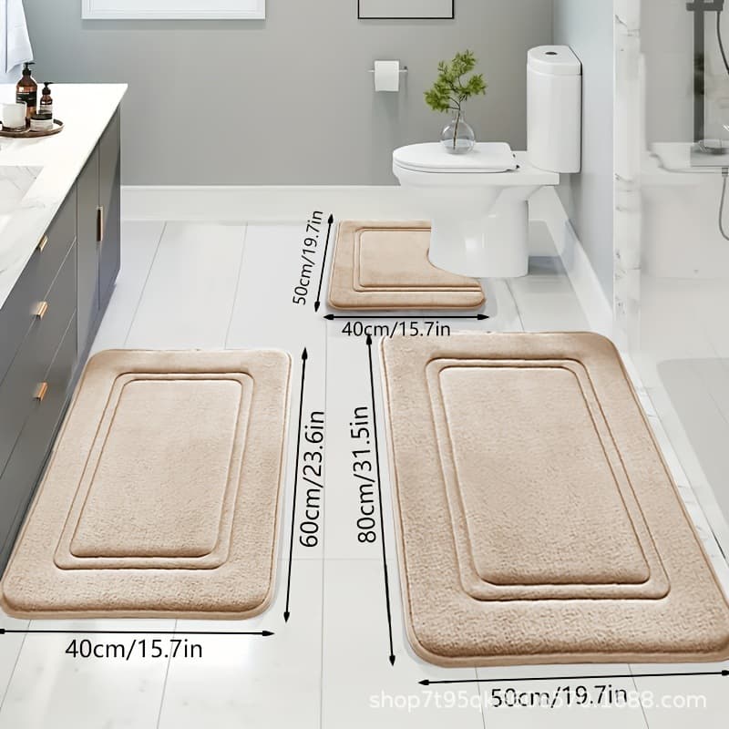 3 Pcs Bathroom Carpet Set | Set Pvc Bottom | Bathroom Non-Slip Mat | Memory Foam | Coral Velvet |   Return Type Return