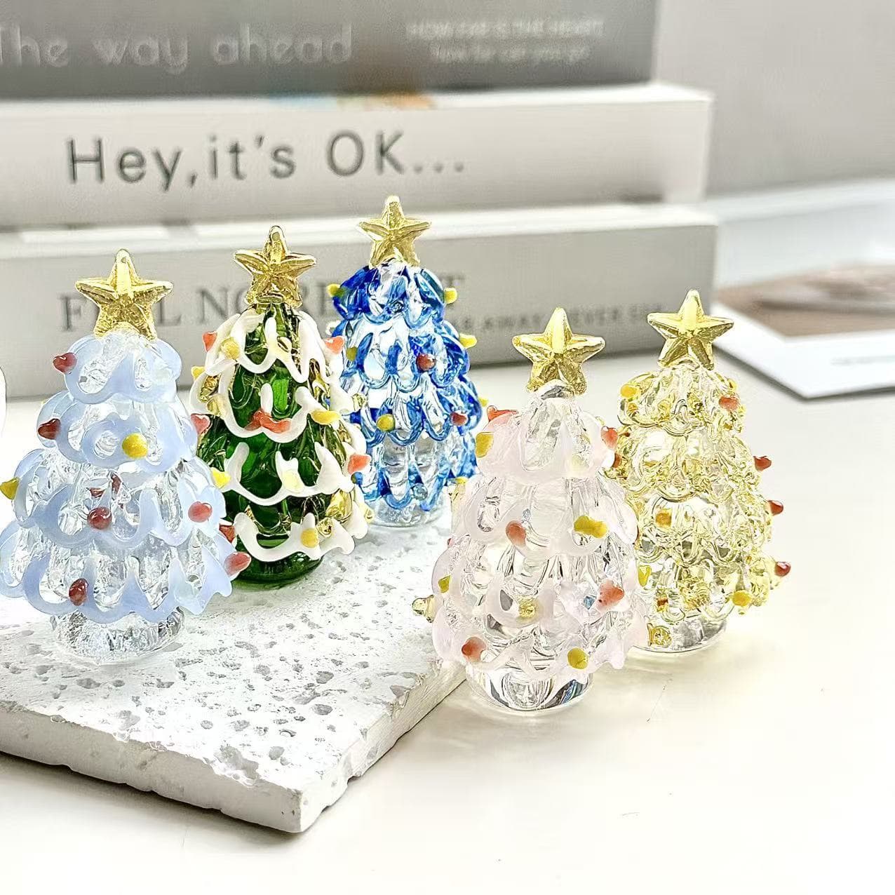 Handmade Dreamy Solid Glass Christmas Tree Miniature Glass Crafts Christmas Atmosphere Niche Gift Ornament