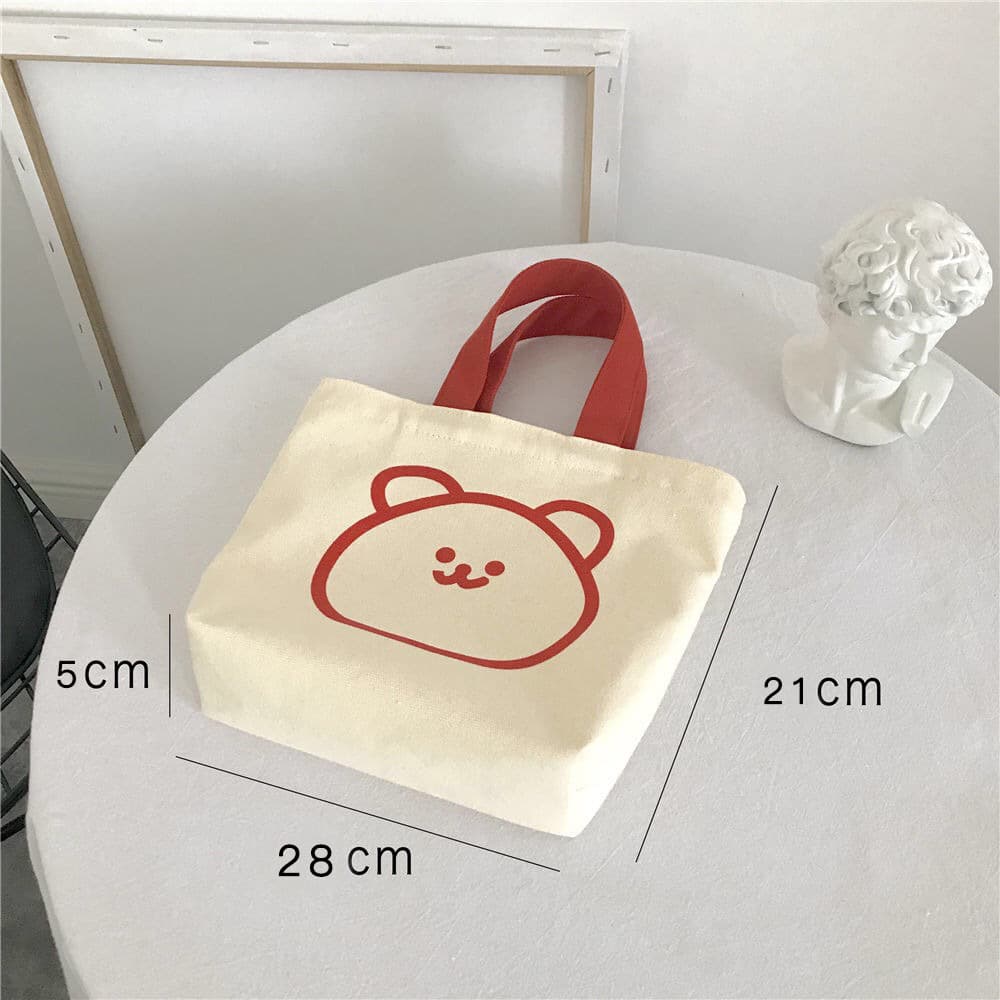 Mini Canvas Bag French Style Bento Box Cartoon Student Handbag Outdoor Versatile Small Bear Logo Handheld Bag Urban Minimalist Style
