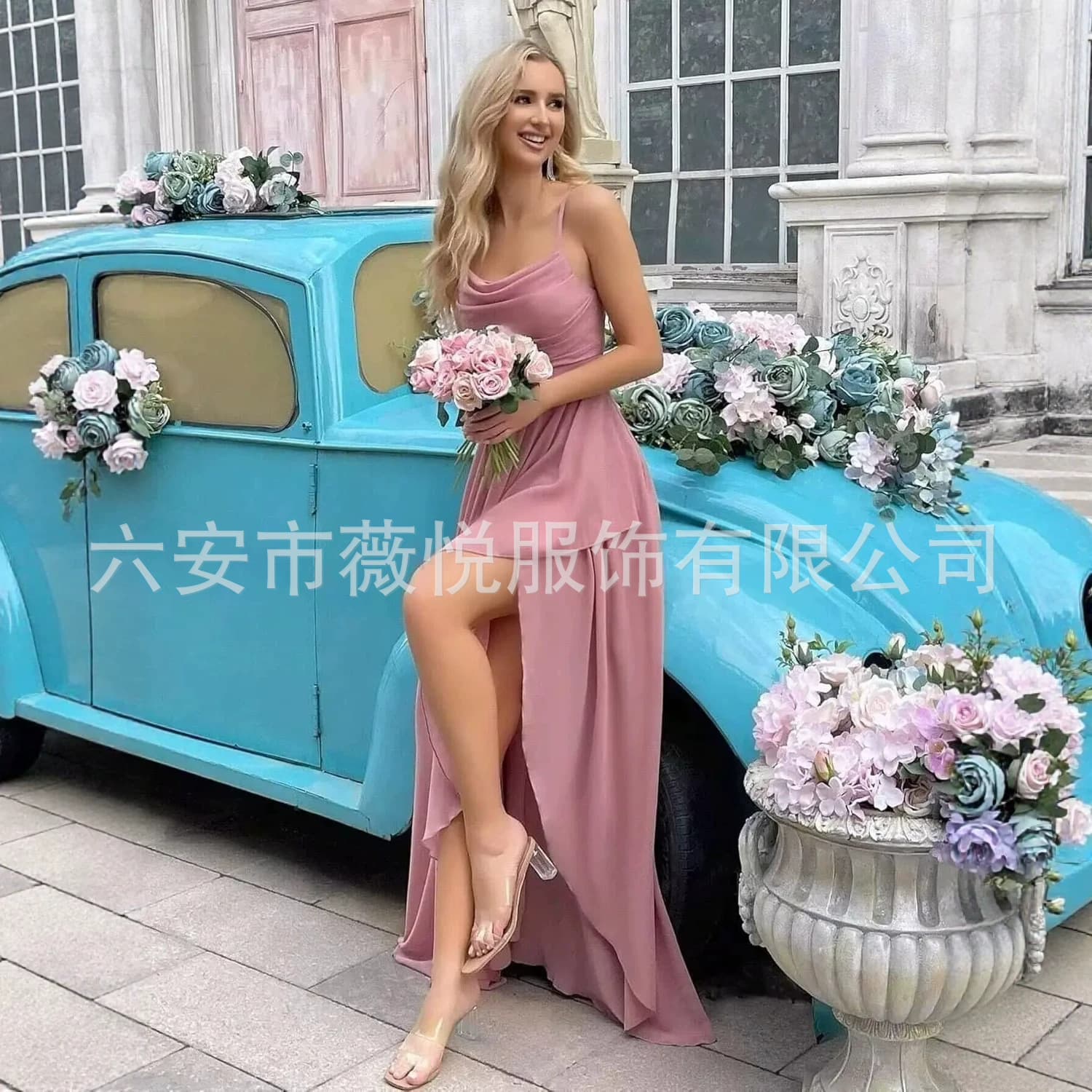 Weiyue's new suspender summer cross-border evening dress slim temperament banquet daily dress skirt slit simple and fashionable