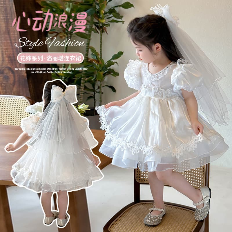 2025 Girls Dress Vintage Retro Toddler Birthday Small Wedding Dress for Children Photography