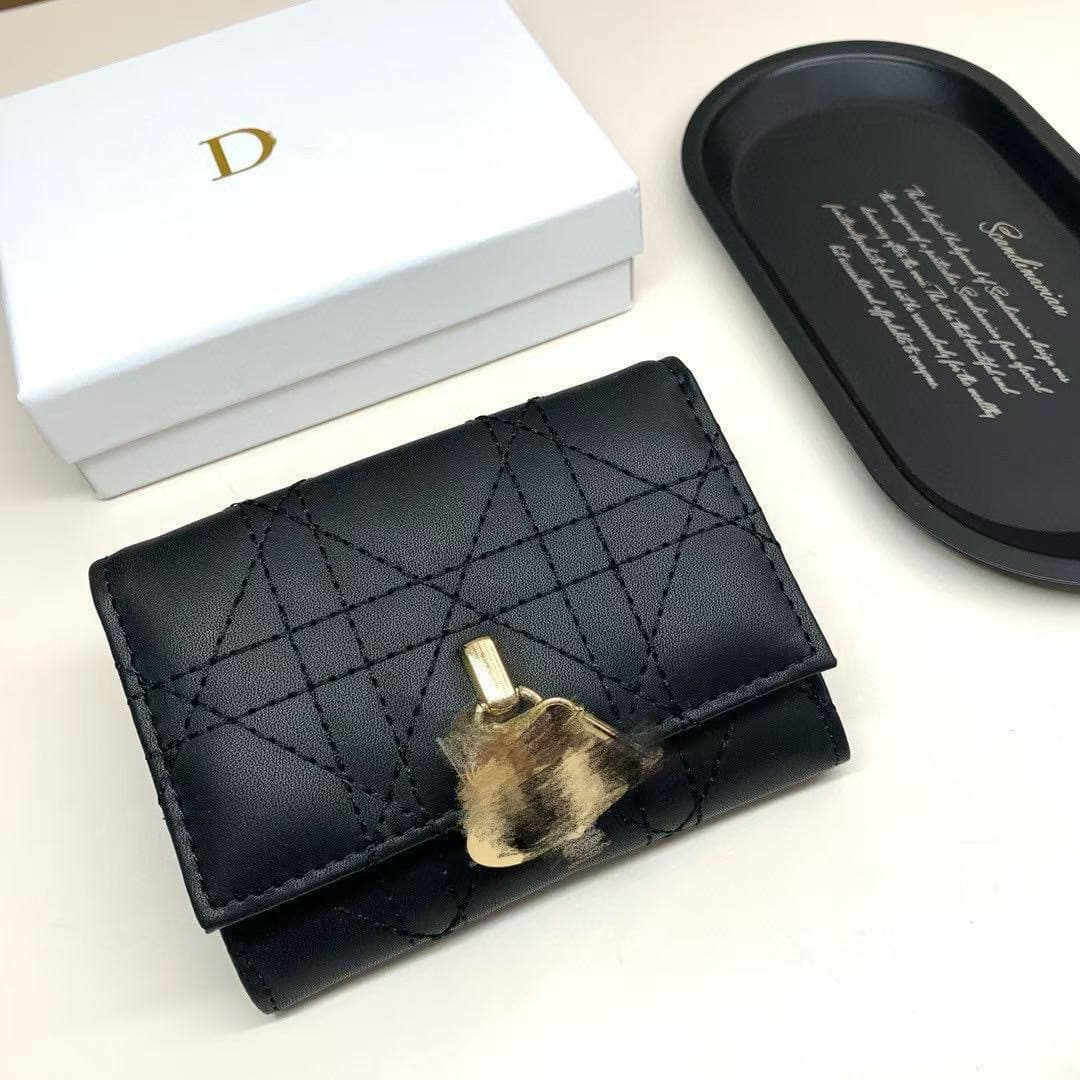 2025 D-House New Genuine Leather Letter Wallet Fashionable Versatile Coin Purse Diamond Quilted Multi-Functional Simple