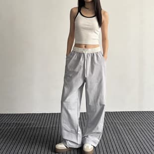 Ice Silk Contrast Color Wide-Leg Pants Women Spring Summer 2026 New Trendy Straight-Leg Pants Titanium Cotton Breathable Design Women's Pants