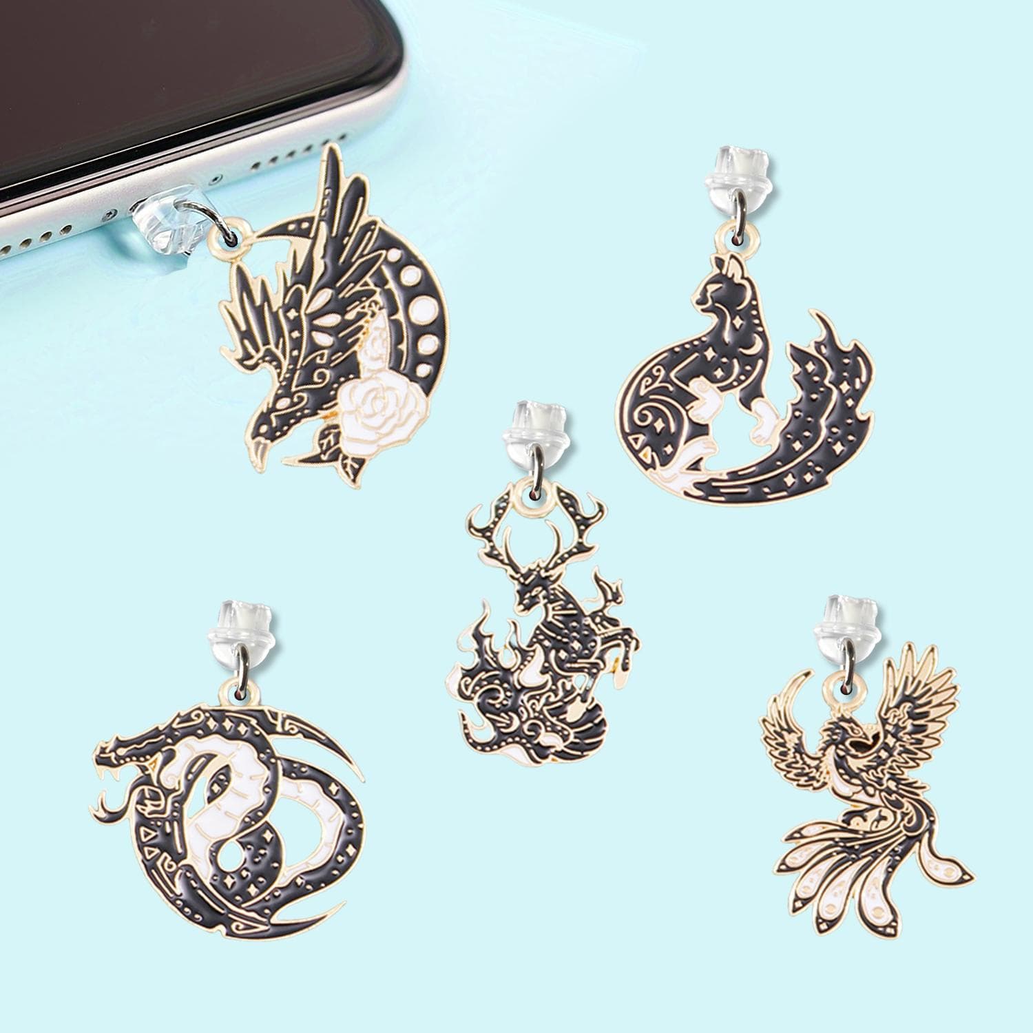Amazon Black & White Dragon Phoenix Giant Python Eagle Deer Oil-Drip Alloy Phone Dust Plug Etsy Phone Port Dust Plug Charm
