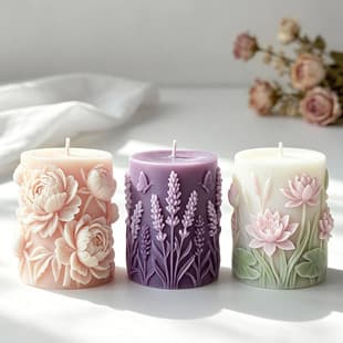 Jiahuimei Lavender Peony Flower Pillar Candle Mold Lotus Cylinder Relief Candle Mold