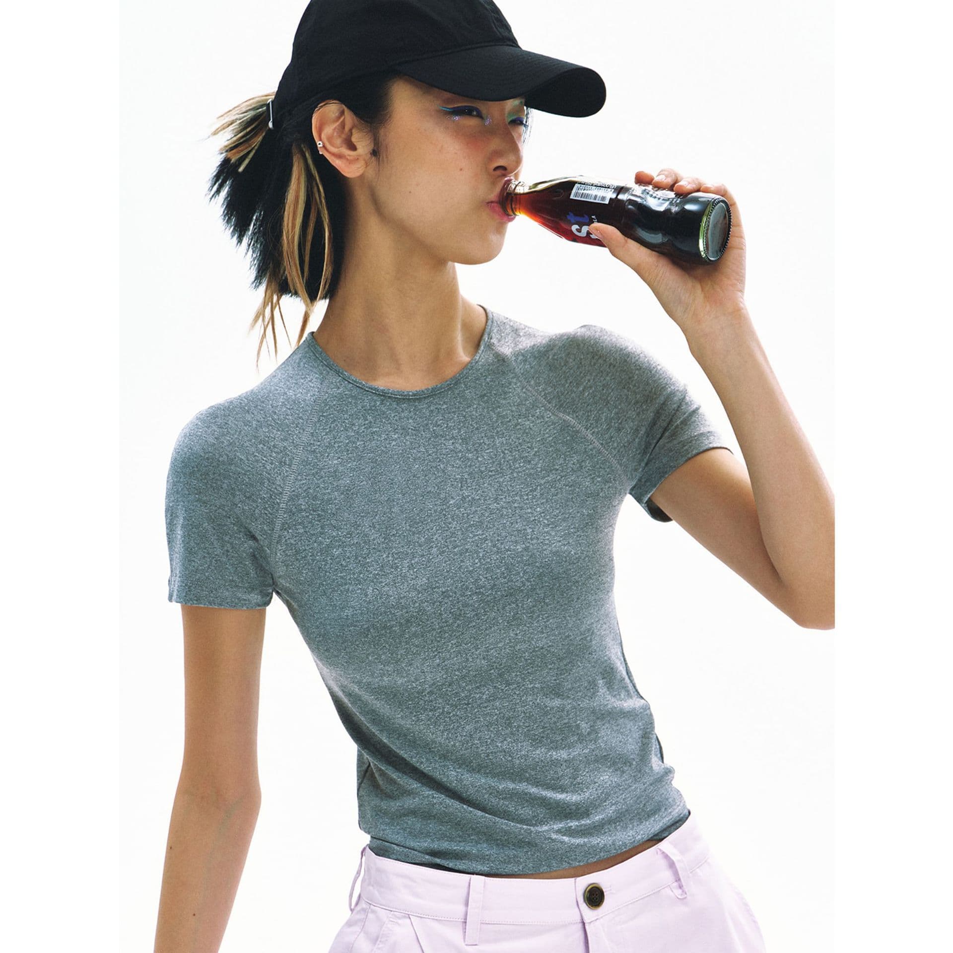 【Shishi Black Label】New Breathable Quick-Dry Sports Slim Raglan Sleeve Round Neck Solid T-Shirt V60975