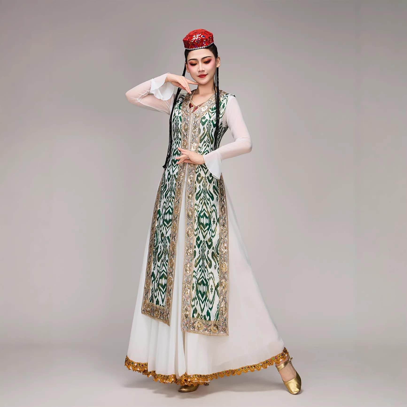 Xinjiang dance performance costume for women, adult Uyghur dance costume, large skirt, ethnic style performance costume, long skirt set