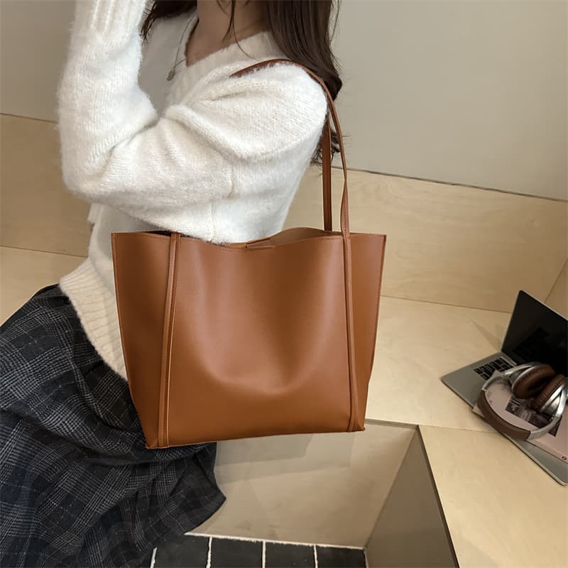 Korean Solid Color Mother-Child Bag, Cross-Border Hot Selling, Fashion Simple Retro Large Capacity Tote Bag, Versatile Commuter Shoulder Bag