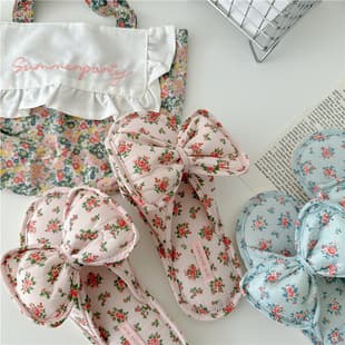 Korean Style Ins Pink Blue Floral Butterfly Knot Thick Sole Home Slippers, Indoor Thick Sole Slippers