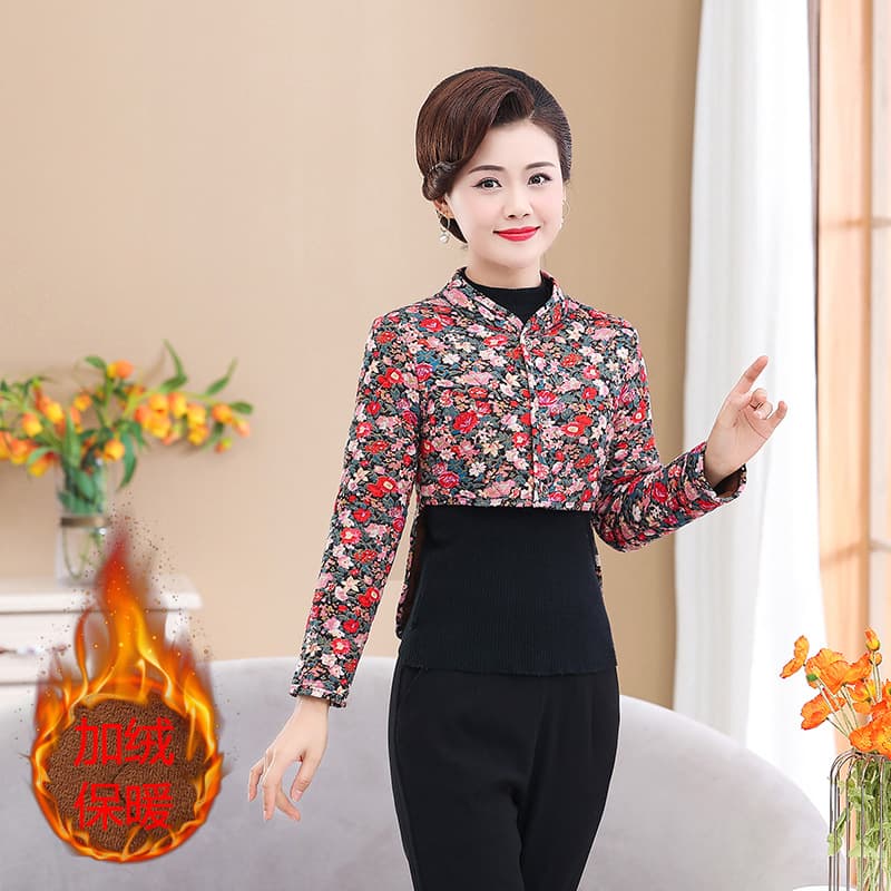 Long-sleeve arm and shoulder protection small waistcoat 2025 middle-aged and elderly fleece-lined thick warm cotton vest for women, waist protection mother's style.