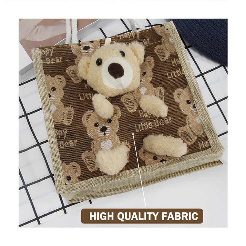 Summer New Cute Bear Canvas Single Shoulder Bag Women's Handbag Student Coin Purse Gift Bag Fashionable Casual Tote