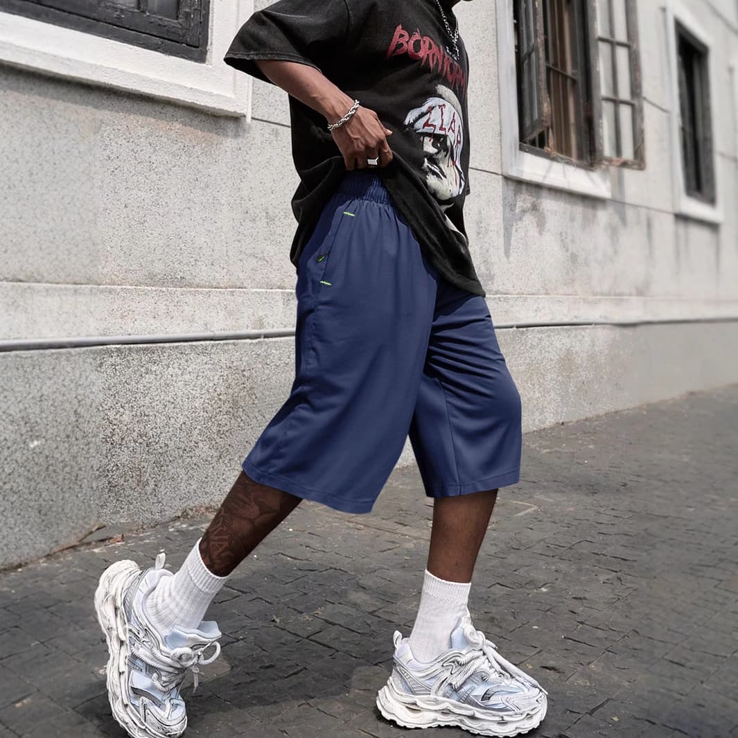 Cross-border European and American Retro Summer Men's Loose Fit Capri Pants Shorts Casual Relaxed Pants Running Hip Hop Style