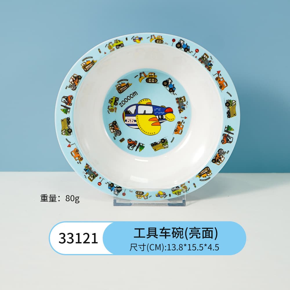 Melamine Bamboo Fiber Kids Tableware Set Baby Feeding Bowl Anti-Drop Plate Tray Tool Cart Divided Plate