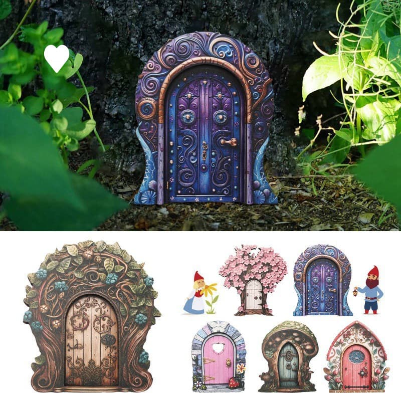 Garden Fairy Door Wooden Decoration, Creative Fairy Tale House for Garden, Home Living Room Tabletop Miniature Landscape Ornament