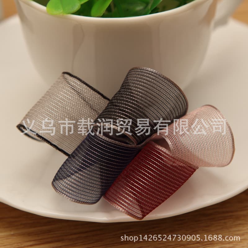 Silver Thread Striped Organza Ribbon for Bow Hair Accessories, Clothing, Straw Hat Accessories, Bouquet Crafts, Decorative Ribbon