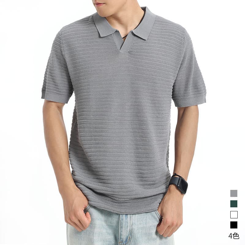 European and American cross-border old money wind ice silk knitted Polo shirt men's short-sleeved sea collar business casual high-end men's clothing