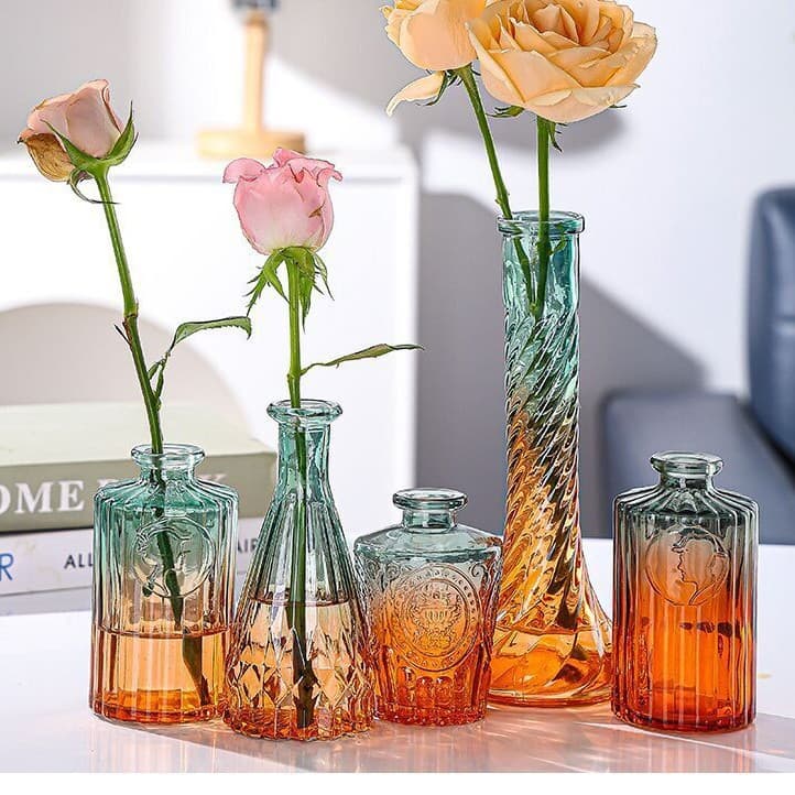 Amazon Decorative Vase Set European Style Creative Small Vases Gradient Color Multi-Design Miniature Flower Vases Wholesale