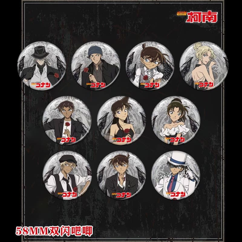 26 New Shinichi Detective Conan Shiny Badges Kaito Kid Merchandise Kudo Shinichi Anime Haibara Ai Double Flash Badge