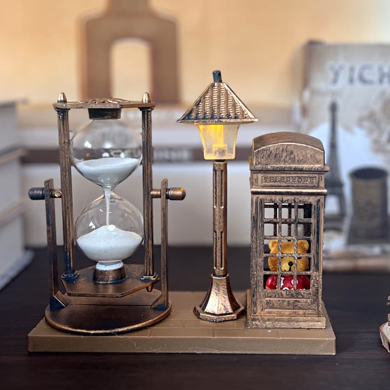 1066 Retro Phone Booth Bear Street Lamp Hourglass Creative Student Gift Dual-Color Night Light Ornament