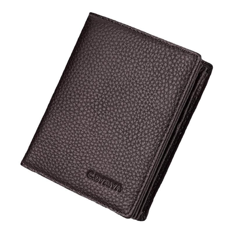 Men's Short Genuine Leather Wallet with Zipper, Large Capacity, Soft Top-Layer Cowhide Billfold
