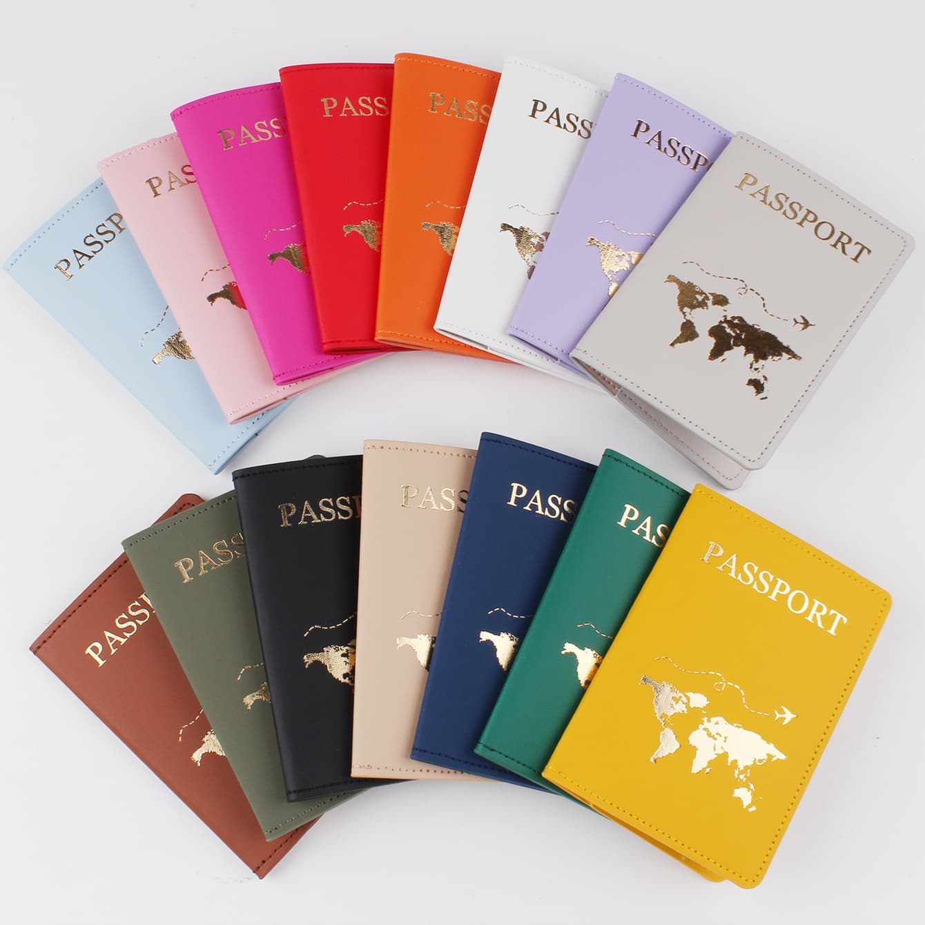 Cross-border Colorful PU Passport Cover Leather RFID Passport Holder Family Travel Document Organizer In Stock