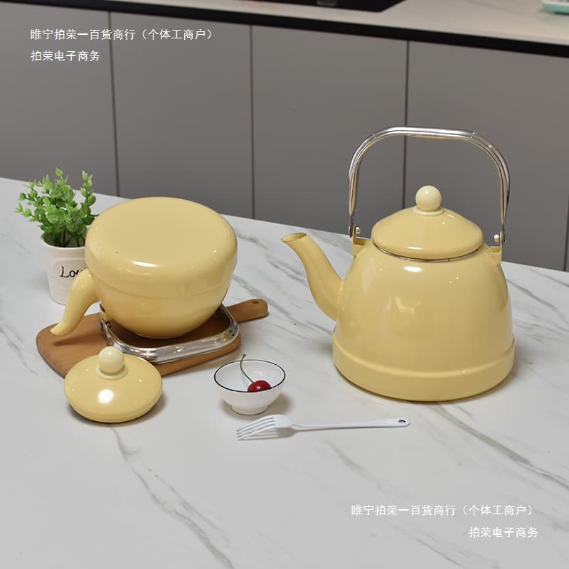 Japanese Enamel Kettle for Induction Cooktop, Gas Stove, Home Water Kettle, Solid Color Living Room Enamel Teapot