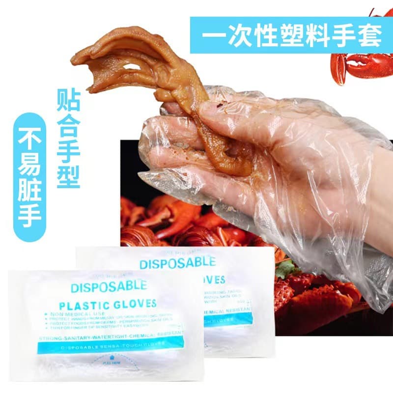 Wholesale Disposable Gloves Catering Food-Grade Plastic Film PE Gloves Transparent Thickened Barbecue Takeout Beauty